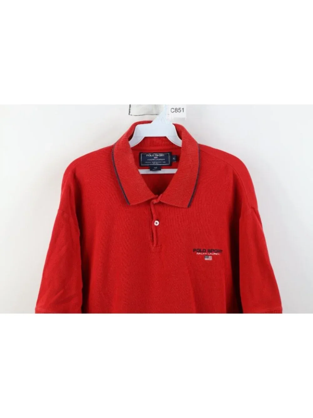 Vtg 90s Polo Sport Ralph Lauren Mens XL Spell Out Flag Thermal Knit Golf Polo